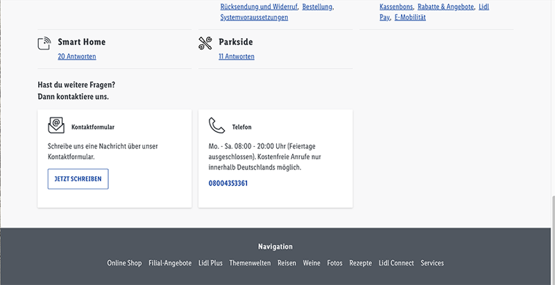 Kontaktmöglichkeiten für Lidl-Kundenservice